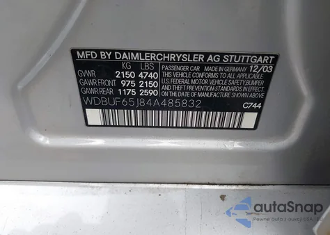 2004 Mercedes-Benz E 320 from USA, damaged, VIN WDBUF65J84A485832